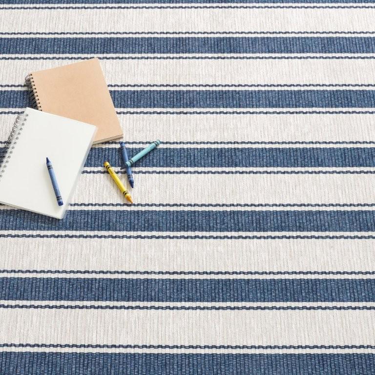 Rug - Machine Washable - Blue Awning Stripe