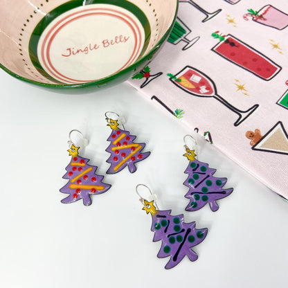 Earrings  - Decorated Trees- Enamel on Copper
