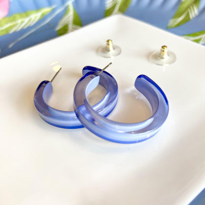 Earrings - Small Hoop - Light Blue - Resin
