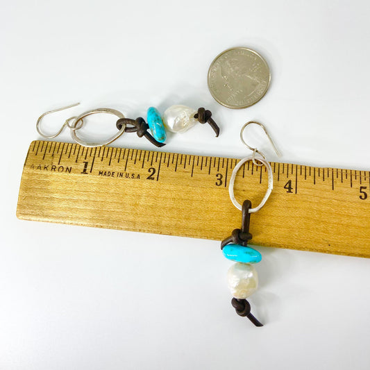 Earrings - Sterling/Leather/Turquoise/Pearl Original