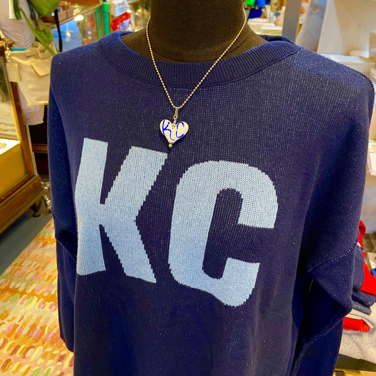 Pendant - Two-Sided "KC" Heart - Glass & Sterling