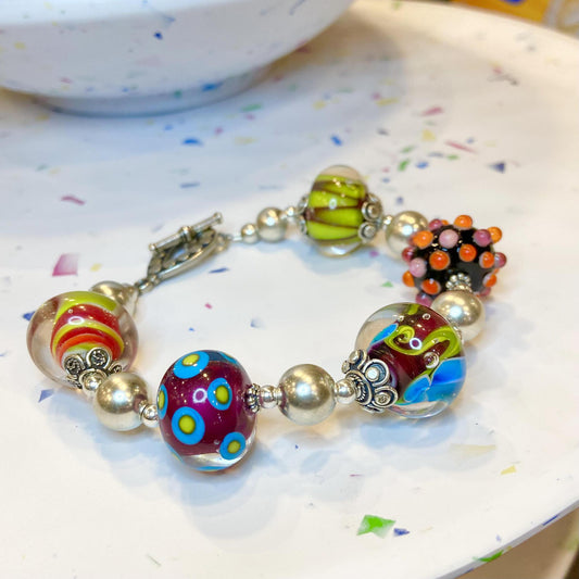 Bracelet - Big & Funky - Glass Beads & Sterling