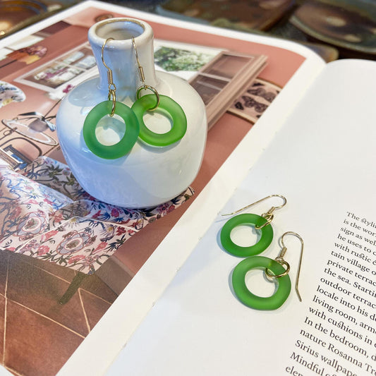 Earrings - Reclaimed Glass - Lime