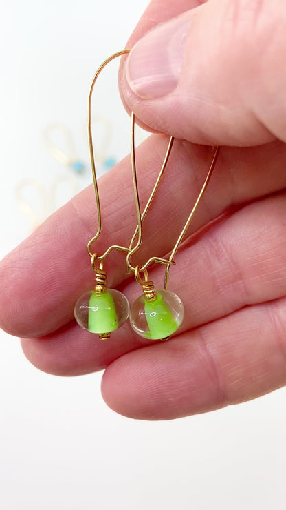 Earrings - Encased Yellow - Glass & Goldfill Long Wire (Video)