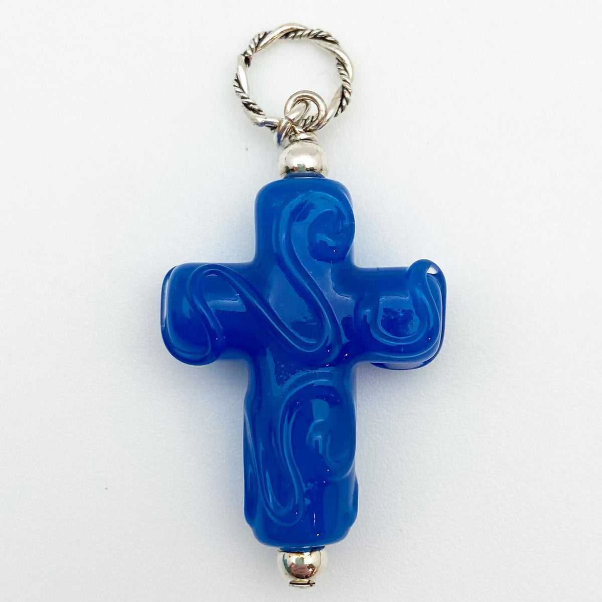 Pendant - Glass w/ Swirl Cross - Large