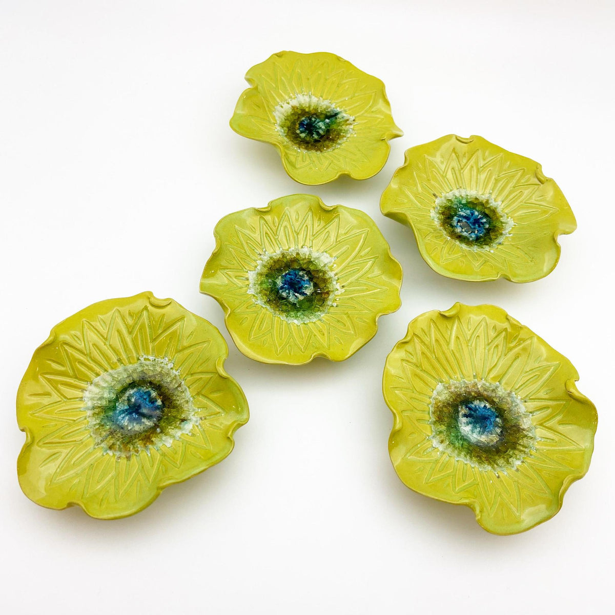 Ceramic Wall Art - "Baby Chrysanthemum" - Green Opal