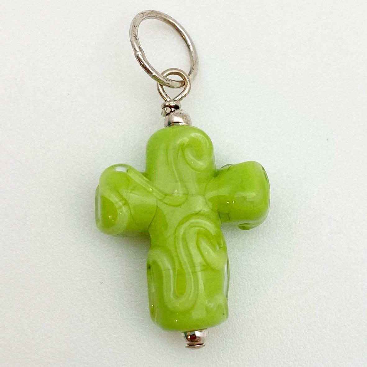 Pendant - Glass w/ Swirl Cross - Small