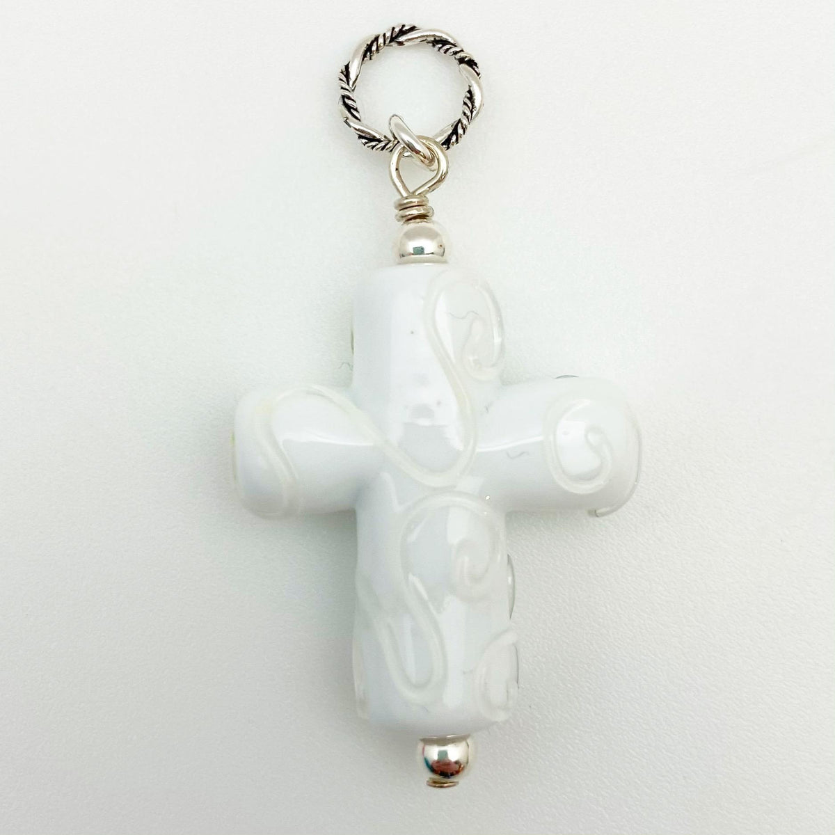 Pendant - Glass w/ Swirl Cross - Large