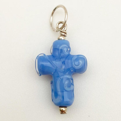 Pendant - Glass w/ Swirl Cross - Small