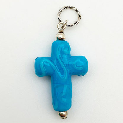 Pendant - Glass w/ Swirl Cross - Large