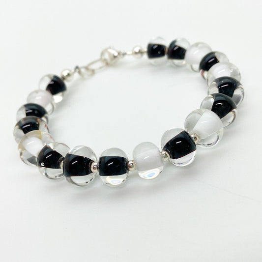 Bracelet - Glass Pearl - Black and White