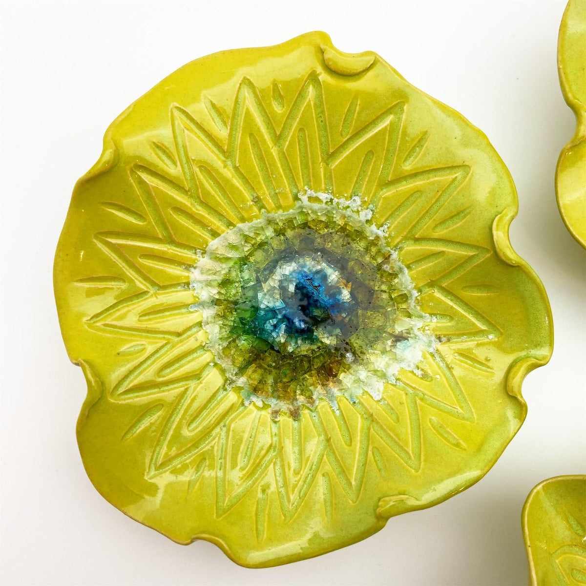 Ceramic Wall Art - "Baby Chrysanthemum" - Green Opal