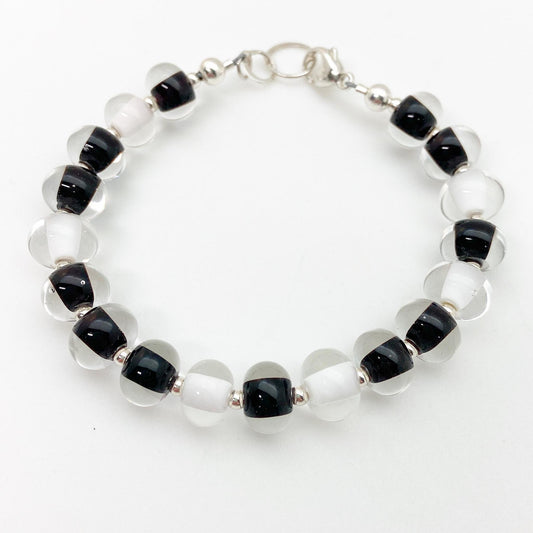 Bracelet - Glass Pearl - Black and White