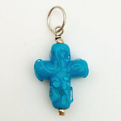 Pendant - Glass w/ Swirl Cross - Small