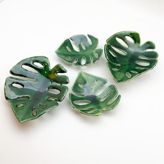 Ceramic Wall Art - "Baby Monstera Leaf" - Green